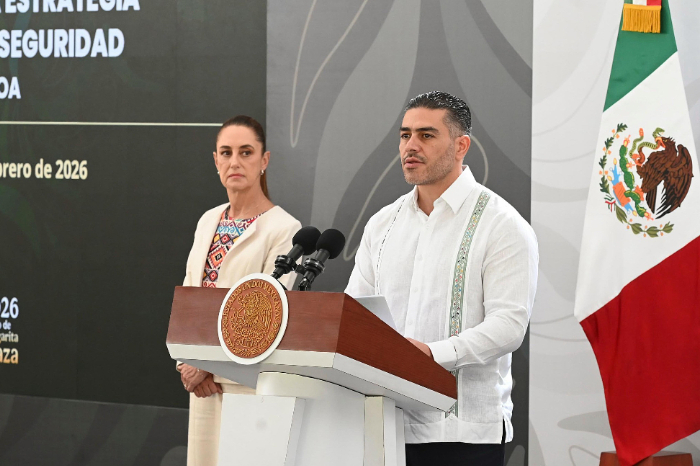 Omar García Harfuch, secretario de Seguridad, durante la conferencia de prensa sobre la situación del CJNG