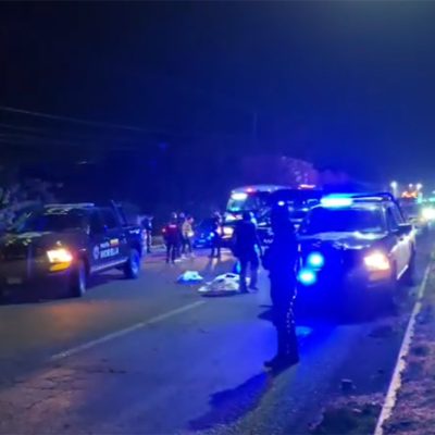 Patrulla de la Policía Municipal resguardando zona de accidente frente a El Relicario en Morelia.