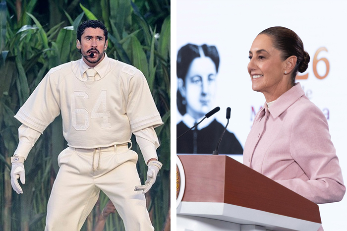 Bad Bunny durante su presentación en el medio tiempo del Super Bowl LX.