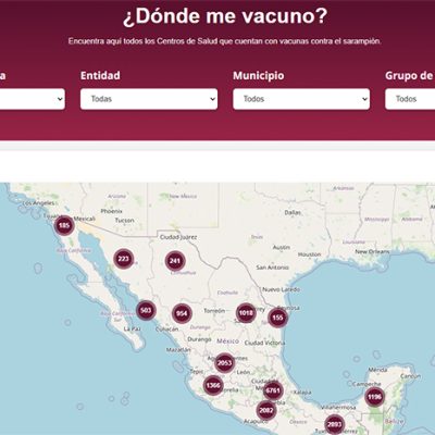 Plataforma digital Dónde me vacuno del Gobierno de México en un teléfono celular.