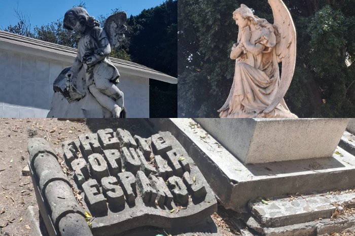 Monumento funerario de mármol tallado con estilo neoclásico en el Panteón Municipal de Morelia.