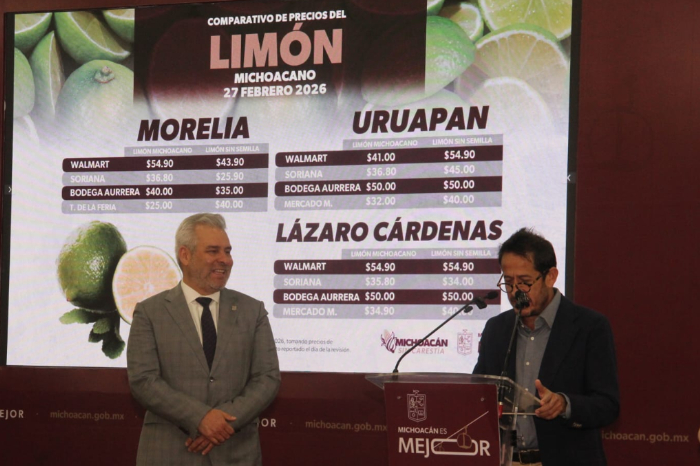 Pasillos del Tianguis de la Feria en Morelia con letreros de precios bajos en frutas y verduras.