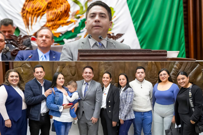 El diputado Iván Vera en la tribuna del Congreso de Michoacán presentando la iniciativa de educación inclusiva.