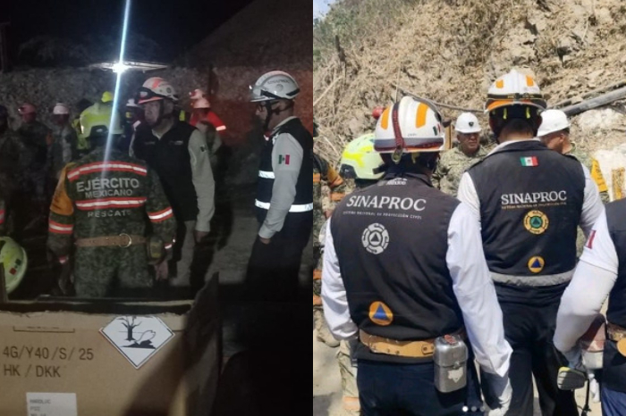 Personal de Sedena y Protección Civil en las labores de rescate en la mina Santa Fe en Sinaloa.