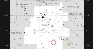 Mapa estelar que muestra la ubicación de la constelación Aquila y el área del descubrimiento de WISPIT 2.