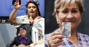 Rosa María López López, pionera del mariachi femenino en México, sosteniendo su guitarra.