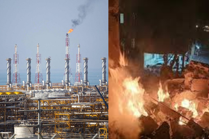 Humo y fuego en las instalaciones gasísticas de Pars Sur tras el bombardeo israelí en territorio iraní.