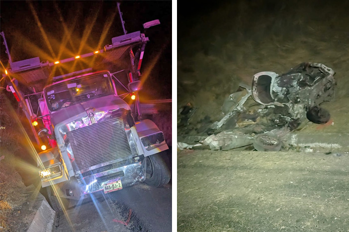 Escena de un accidente frontal entre un vehículo compacto y un camión nodriza en el kilómetro 164 de la autopista Siglo XXI.