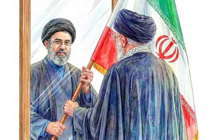 Representación de Mojtaba Jameneí, nuevo Líder Supremo de Irán, en un contexto de propaganda oficial.