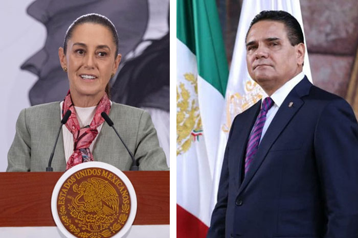 La presidenta Claudia Sheinbaum durante su conferencia matutina hablando sobre la ficha roja de la Interpol.