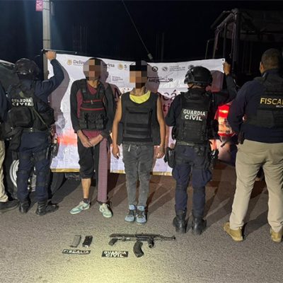 Elementos de la Guardia Civil y FGE en operativo de seguridad en Cuitzeo, Michoacán.