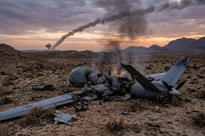 Sistema de defensa aeroespacial de la Guardia Revolucionaria iraní tras el derribo de un dron.