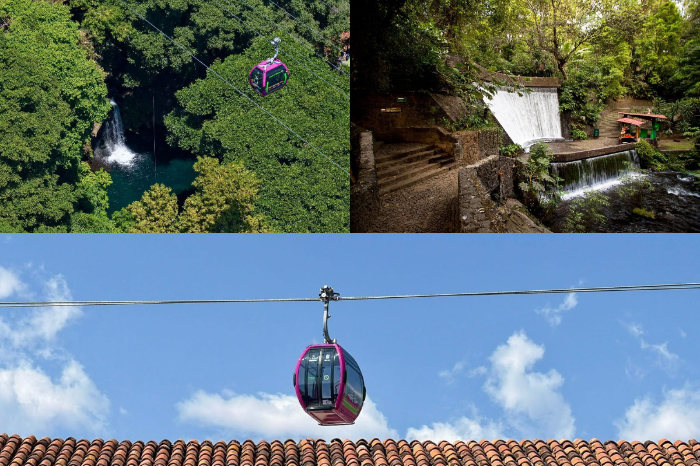 Cabina del teleférico de Uruapan sobrevolando el Parque Nacional Barranca del Cupatitzio.