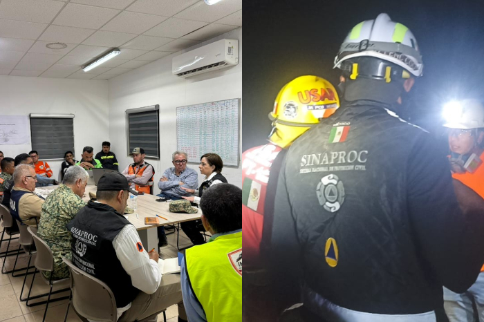 Elementos de Protección Civil y militares en el operativo de rescate de la mina Santa Fe en Sinaloa