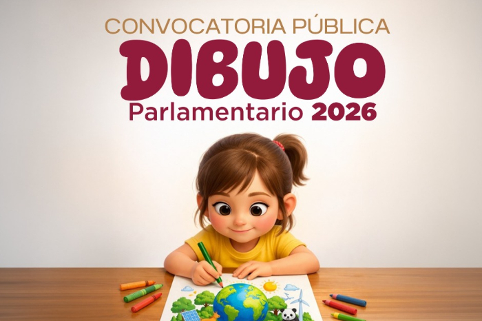 : Cartel oficial de la convocatoria Dibujo Parlamentario 2026 con motivos infantiles y culturales de Michoacán.