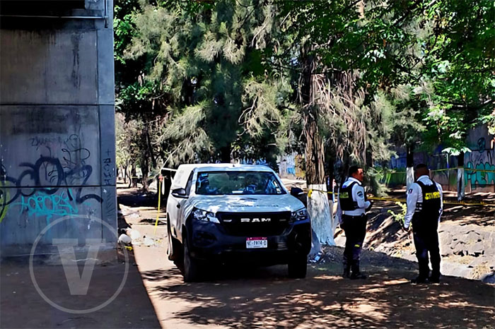 Elementos de la Policía Morelia resguardan zona de hallazgo en el Libramiento Norte.
