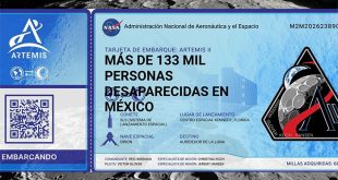 Tarjeta de embarque digital de la NASA con nombre de persona desaparecida en México.