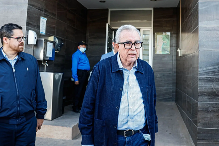 El gobernador de Sinaloa, Rubén Rocha Moya, durante un evento público en Navolato tras las acusaciones del Departamento de Justicia de EE.UU.