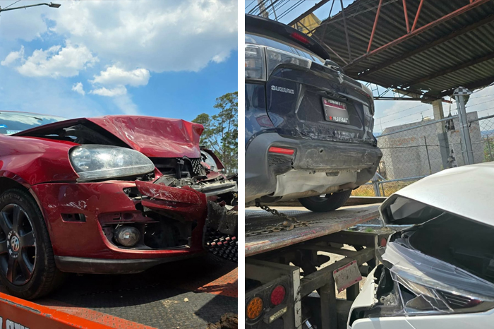 Vehículos involucrados en una carambola sobre la avenida Morelos Norte en Morelia, cerca del Hotel Villas del Sol.