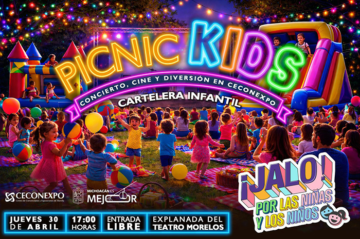 Niños disfrutando de inflables y actividades en el festival Picnic Kids en Morelia.