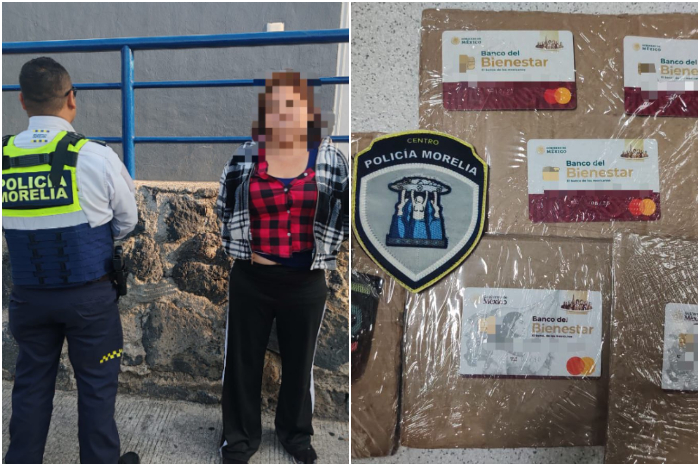Elementos de la Policía Morelia realizando la detención de una persona en el Centro Histórico.