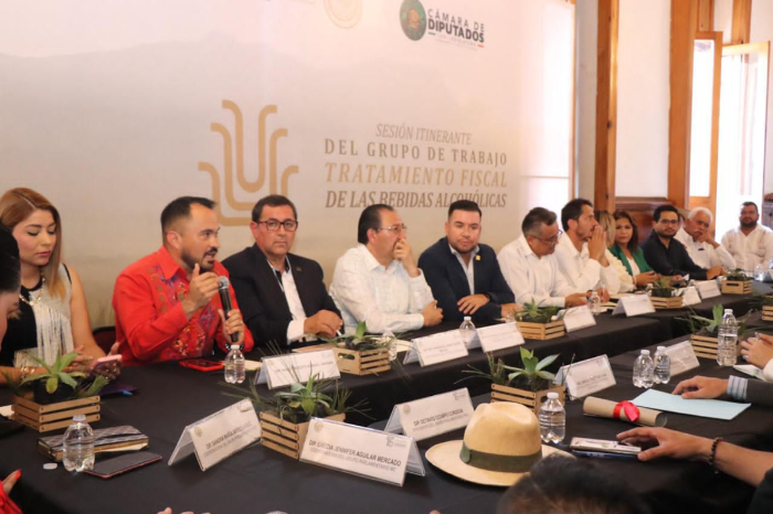 Diputado Hugo Rangel y autoridades en Sesión Itinerante sobre Tratamiento Fiscal de Bebidas Alcohólicas.