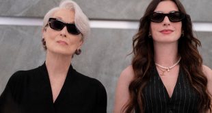 Meryl Streep como Miranda Priestly y Anne Hathaway como Andy Sachs en una oficina de moda.