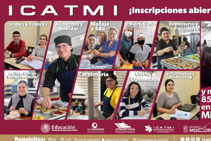 Estudiantes en un taller de carpintería y mecánica del Icatmi Michoacán.