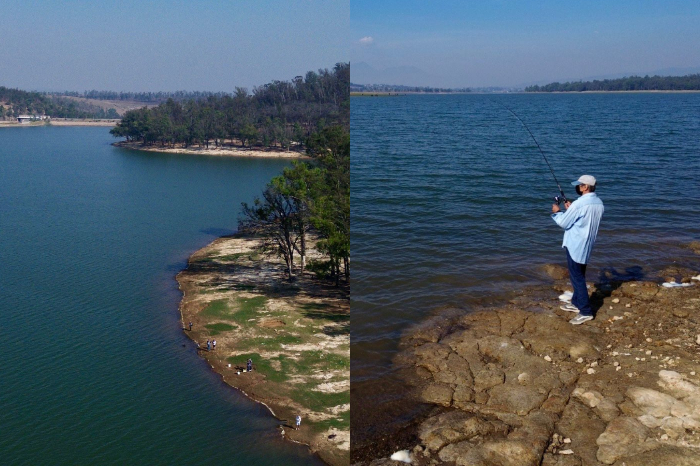 Pescador participando en la modalidad de pesca de orilla en la presa de Cointzio Morelia