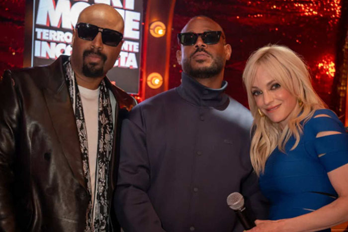 Marlon Wayans, Shawn Wayans y Anna Faris durante un evento con fans en la Ciudad de México.