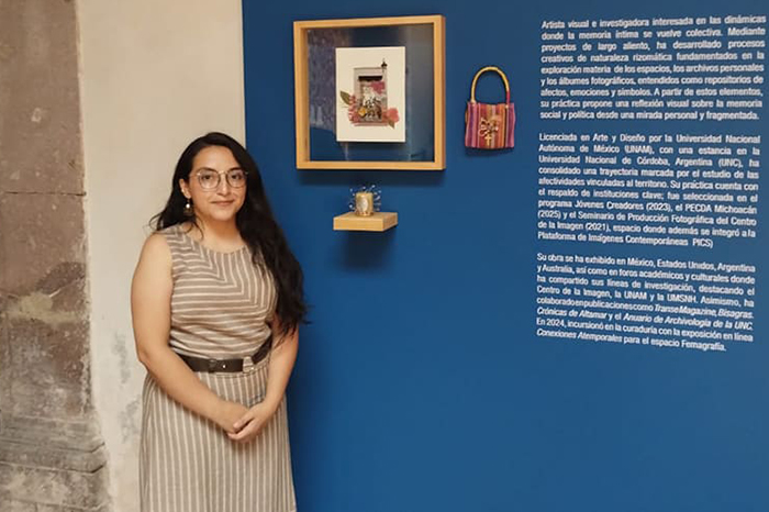 Collages y fotografías de la exposición Cartografías Afectivas de Alexia Chacón en el Museo Regional Michoacano.