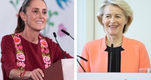 La presidenta Claudia Sheinbaum recibe a la presidenta de la Comisión Europea Ursula von der Leyen en Ciudad de México.
