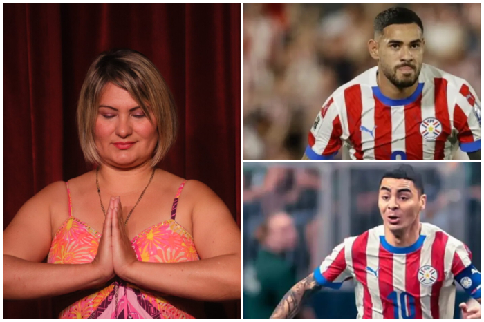 Futbolistas de la selección de Paraguay y la vidente.