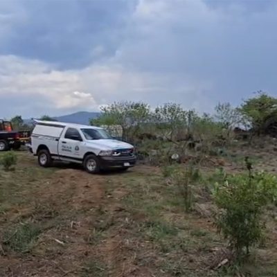 lementos de la Fiscalía General del Estado resguardando la escena tras el hallazgo de un cadáver en un paraje de la tenencia de San Nicolás Obispo en Morelia.