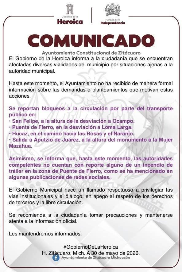 Operadores del transporte público colapsaron la vialidad en diversos puntos estratégicos de la región de Zitácuaro