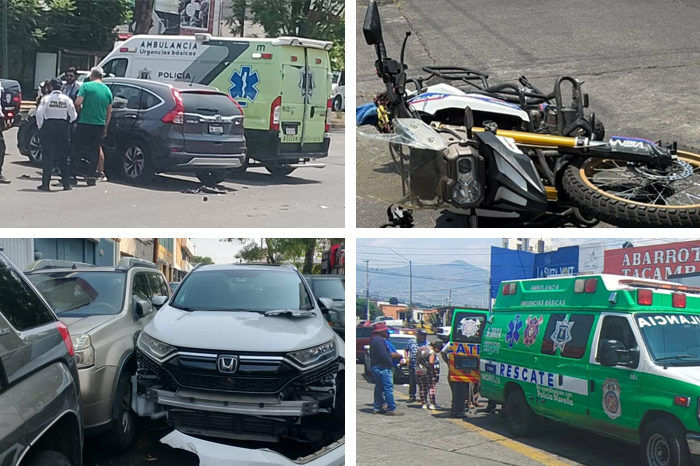 Elementos de Tránsito municipal realizando el peritaje de un choque por alcance sobre el Libramiento de Morelia.