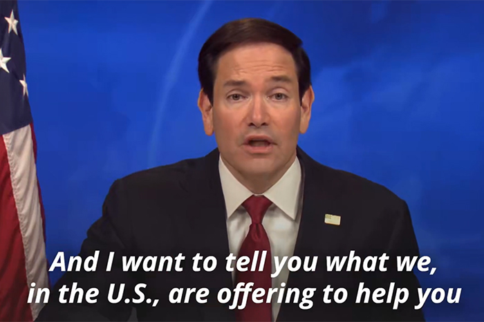 El secretario de Estado de Estados Unidos Marco Rubio durante un mensaje en video dirigido al pueblo de Cuba.