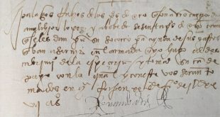 Documento histórico del siglo XVI firmado por Hernán Cortés.