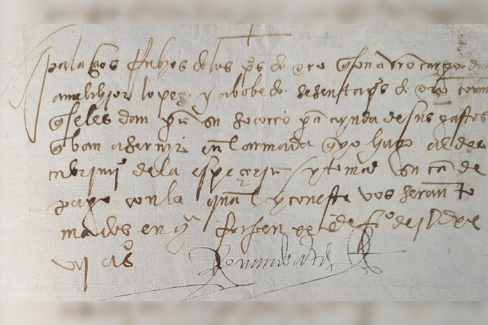 Documento histórico del siglo XVI firmado por Hernán Cortés.