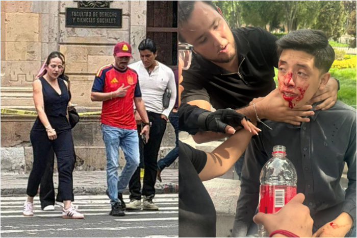 Presencia policial e inconformidad estudiantil afuera de las instalaciones de la Facultad de Derecho y Ciencias Sociales de la UMSNH.