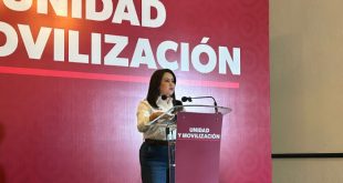 Gladyz Butanda Macias en conferencia de prensa sobre elecciones 2027 en Michoacan