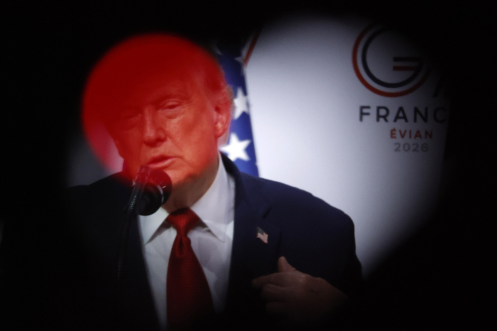 Presidente Donald Trump en conferencia de prensa final de la cumbre del G7 en Evian Francia