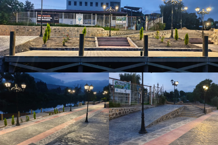 Rampas de accesibilidad y muros de mampostería construidos por la SCOP en Urandén.