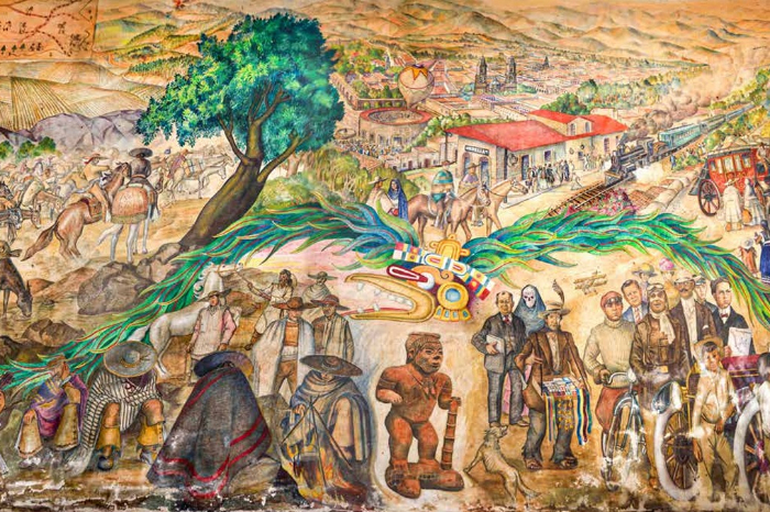 Pintura mural mexicana que representa las tradiciones, el folclor, el paisaje y las luchas sociales agrarias de Michoacán en el siglo XX.