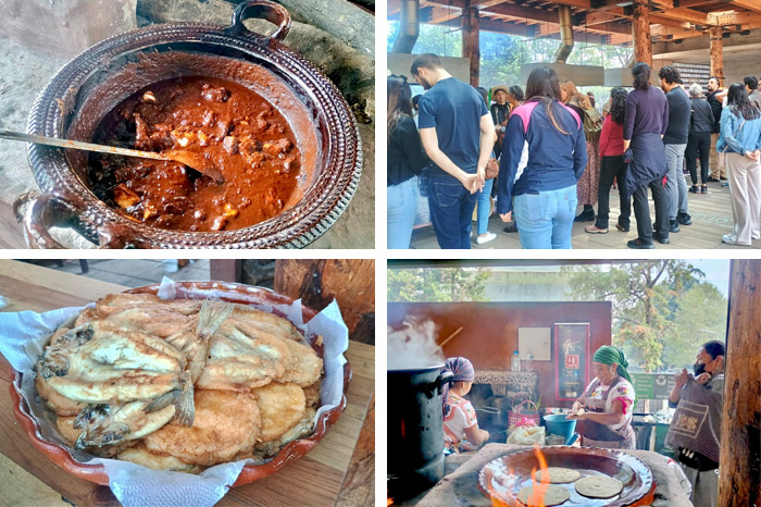 Cocineras tradicionales michoacanas preparando platillos típicos.