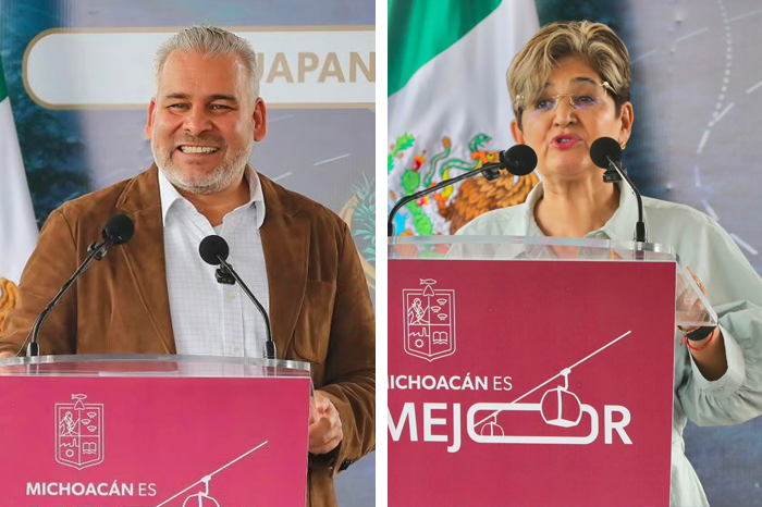 La síndica de Uruapan, Hilda Flor del Campo Maldonado, durante un evento con el gobernador.