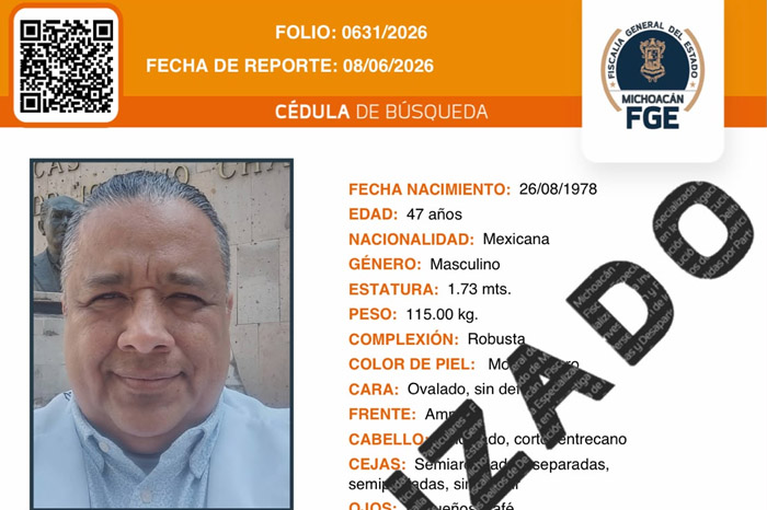Ficha de búsqueda de persona desaparecida desactivada.