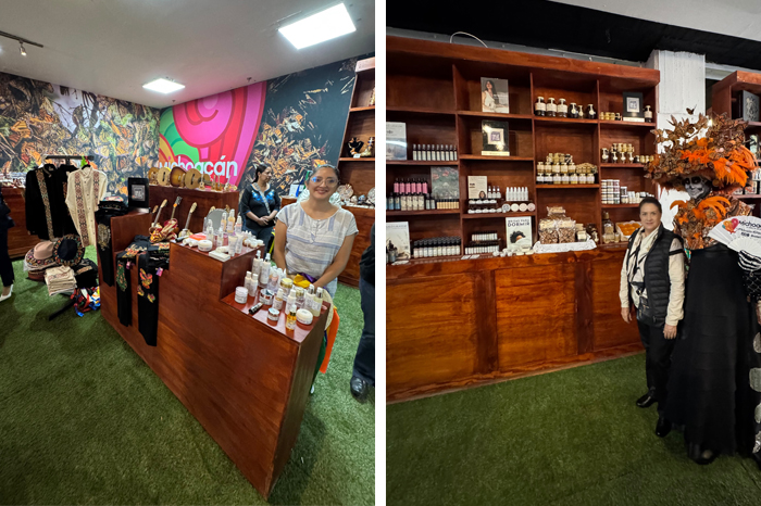 Artesanos michoacanos exponen sus productos en el escaparate Punto México de la CDMX.