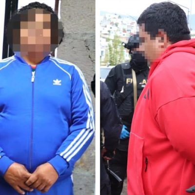 "Sierra 2" (izquierda) y "Sierra 1" (derecha), presuntos integrantes de una célula criminal detenidos por la Fiscalía de Michoacán.