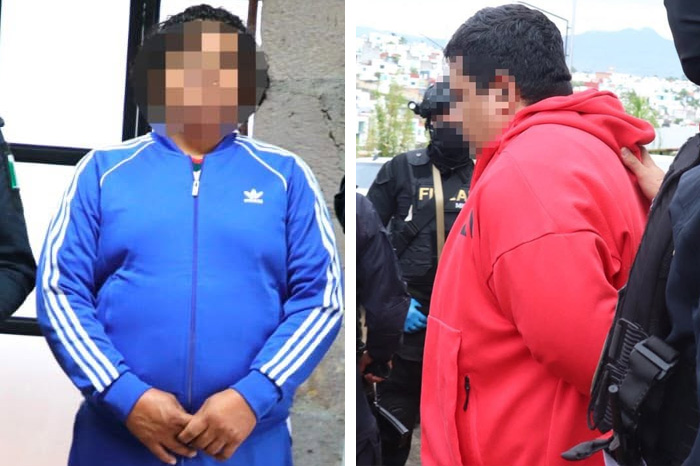 "Sierra 2" (izquierda) y "Sierra 1" (derecha), presuntos integrantes de una célula criminal detenidos por la Fiscalía de Michoacán.